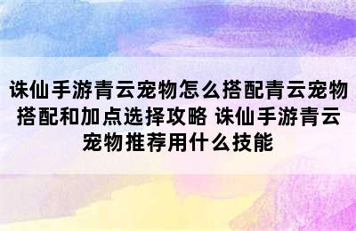 诛仙手游青云宠物怎么搭配青云宠物搭配和加点选择攻略 诛仙手游青云宠物推荐用什么技能